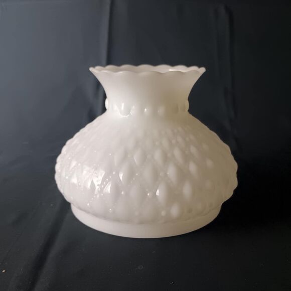 Milk Glass Lamp Shade 6.75 In Base Fitter 6 In Height Diamond Quilted And Beaded - Picture 1 of 6